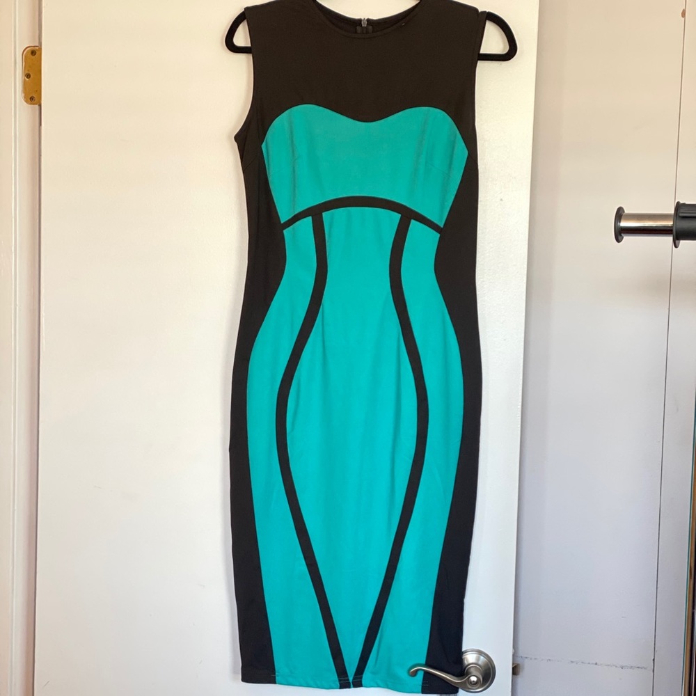 Bodycon Black & Teal Silhouette Dress